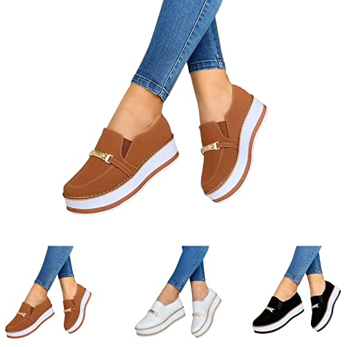 Hbeylia Women's Low-Top Slip Ons Sneakers Fashion Platform Wedge Chunky Bottom Patchwork Walking Running Tennis Shoes Canvas Sneakers Comfortable Flats Breathable Wedge Sneakers for Women Ladies3