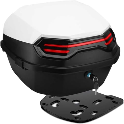 オートバイ用リアボックストップ大容量軽量用ロック付き簡単取り付け・取り外し自転車用 施錠可能盗難防止対策スクエア型防水耐衝撃旅行・キャンプ用+小型ベース (B,テールボックス)