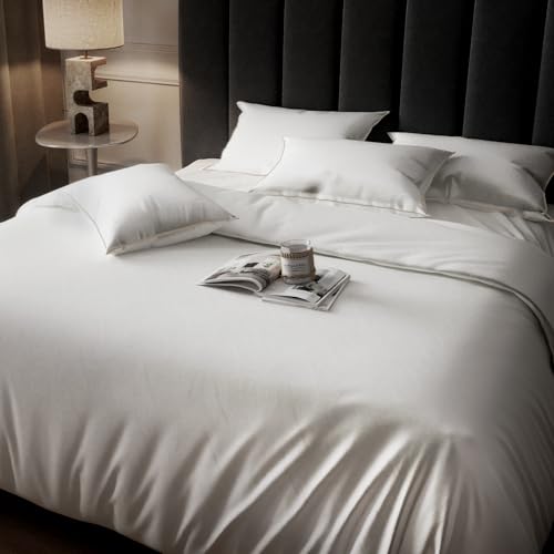Image of Sassoon Catania Cotton Sateen Bedsheet - 400 TC, Super King Size (118 x 118) Inches, Premium Long Staple Cotton, Soft & Breathable, Fade Resistant - 1 Bedsheet with 2 Pillow Covers, Color- Ivory