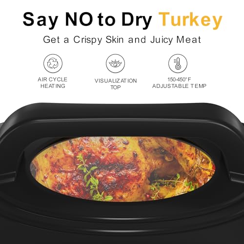 Image of Sunvivi Roaster Oven, Electric Roaster Oven with Viewing Lid, 30lb 26-Quart Turkey Roaster with Unique Defrost /Warm Function, Large Roaster with Removable Pan & Rack, Stainless Steel, Black