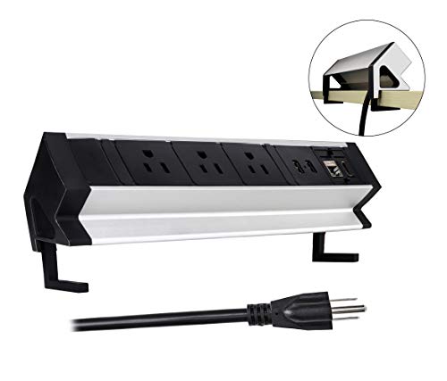 Desk Clamp Mount Power Strip Removable Desktop Power Socket with 3 AC Outlet