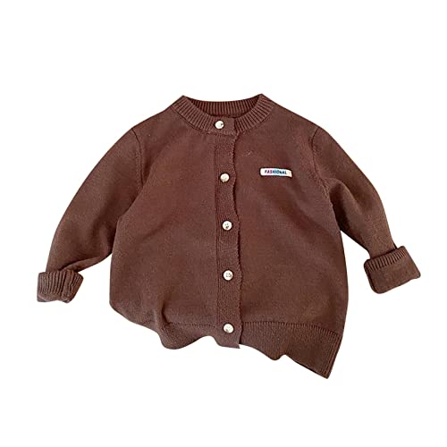 RNTOP Kids Toddler Button Cardigan Sweater Baby Girls Boys Solid Color Long Sleeve Knit Sweaters (Coffee, 6-12 Months) b197p