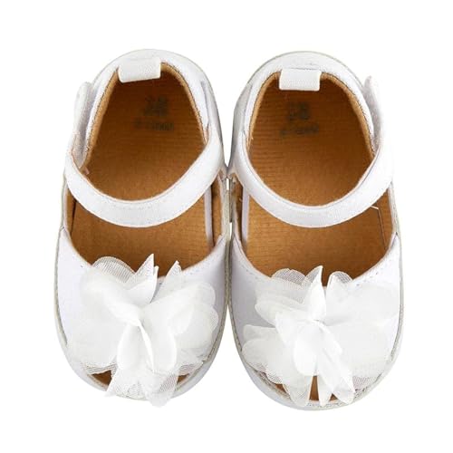Stephan Baby Infant Shoes Canvas Sandal Set with Flower, 6-12 Months, White