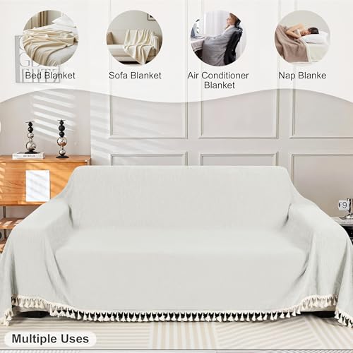 Couverture lavable en machine pour animaux jeté de canapé chenille crème - 6