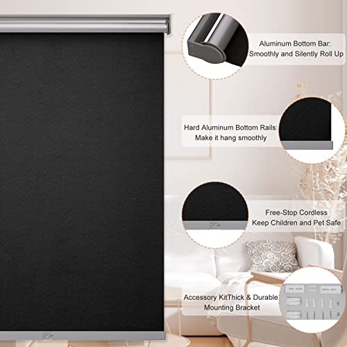 Myshade Blackout Roller Shades For Windows, Cordless Roller Window Shades, Roll Up Window Blinds With Thermal Insulated, Uv Protection, Easy To Install For Home And Office 34" X 72"(Black) #TOP1