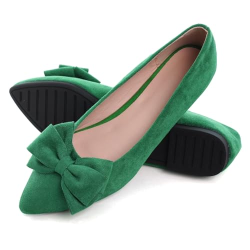 Image of SAILING LU Womens Bowknot Ballet Flats Pointy Toe Suede