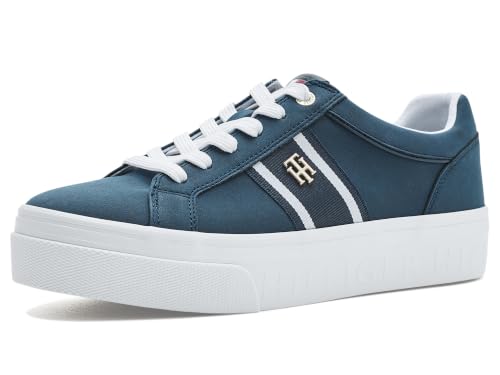 Tommy Hilfiger Women's Badria Sneaker, Dark Blue/White 401, 5.5