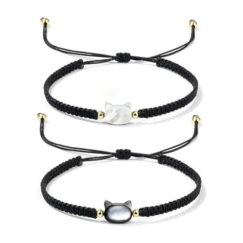 POYAMUSE Cat Bracelets for Women - Lucky Cat Beaded Bracelet Set, Adjustable Kitty Stretch Braided Bracelets for Women