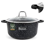 GOLDMANN Kochtopf 24 CM (4.5L) aus Aluminiumguss mit Glasdeckel, Keramik-Marmor Antihaftbeschichtung, Induktion & PFOA-frei