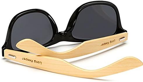 Long Keeper Bamboo Wood Arms Sunglasses for Women Men (Black, Blue)