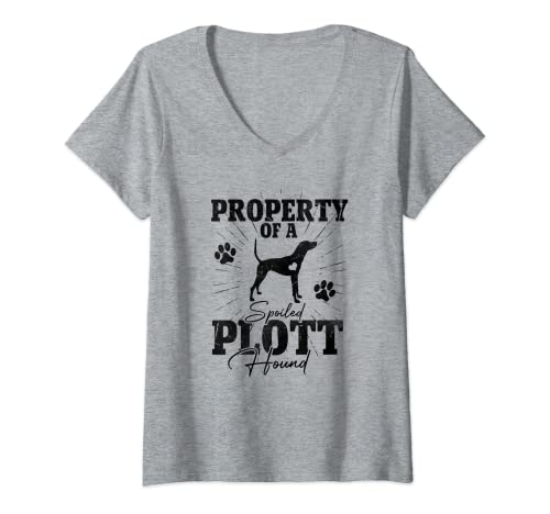 Womens Property of a Spoiled Plott Hound Dog Funny Gifts Dog Owners V-Neck T-Shirt