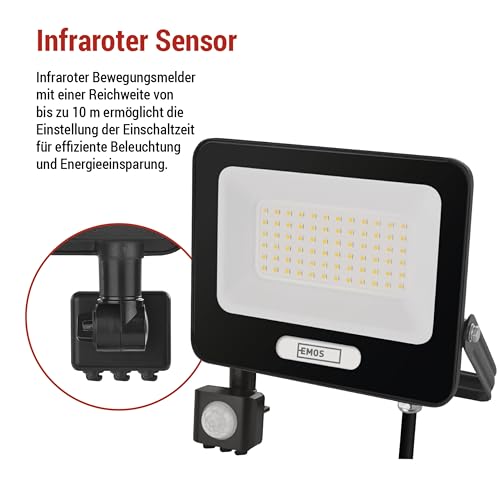 Foco LED 50W sensor movimiento exterior IP54 impermeable EMOS GLARO blanco neutro 5