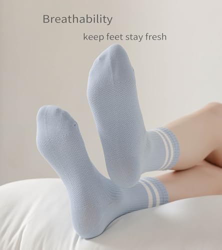 5 Pairs Solid Color Two Stripe Crew Socks Casual Athletic Socks for women Girls3