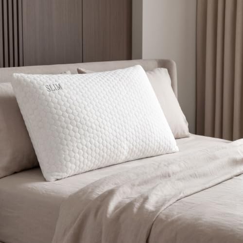 Image of MYTRIDENT Classic Slim Memory Foam Pillow for Better Shoulder and Neck Support, 1 Piece Standard Size, 43X69 CM - White