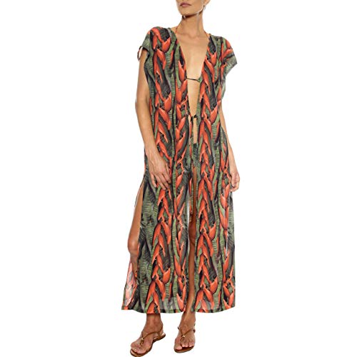 Saída de Praia Túnica Longa Aberta Helicônia Verde, Salgar Moda Praia (M)