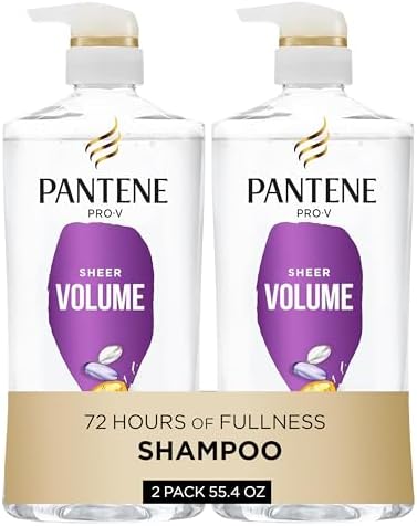 Pantene Shampoo, Sheer Volume - Lightweight Nourishment for Fine, Color-Treated Hair, 72-Hour Fullness and Body, 27.7 Oz Each, 2-Pack + Miracle Rescue Shot (0.5 Oz)