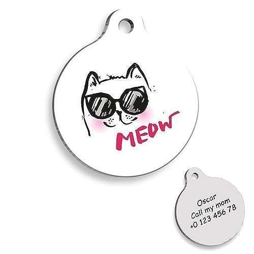 Meow Cat Personalized Cat Tag - Custom Name Tag - ID Tag for Cat - Customized Cat Tags - Cat Name id Tag - Cat Name Tag - Engraved Cat Tag