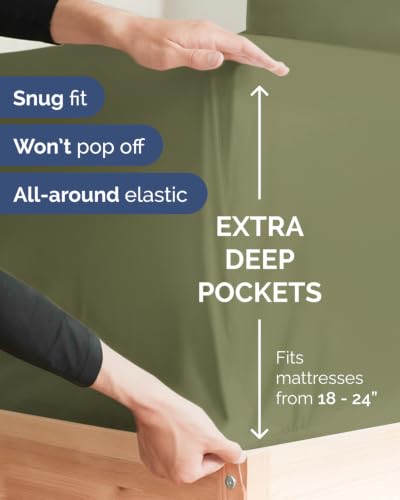 Image of Extra Deep Flex Top Split Head King Fitted Sheet - Hotel Luxury Single Fitted Sheet Only - Easily Fits 18 inch to 24 inch Mattress - Ultra Soft, Wrinkle Free w /Extra Deep Pockets - Sage Green