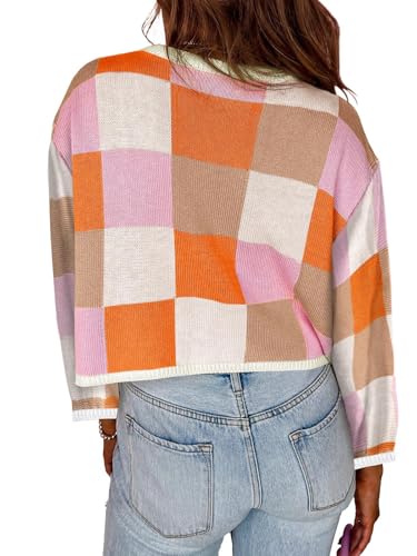 IDEALSANXUN Womens Color Block Cropped Sweater Fall Winter Trendy Cute Long Sleeve Knit Sweater Tops2