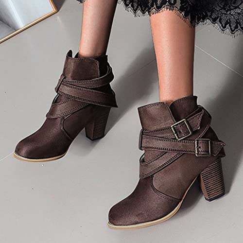 Hemlock Ankle Boots Women,Ladies Winter Dress Boots Zipper High Heels Booties Shoes Pointed Top Boots (Us:7.5, Beige) #TOP3