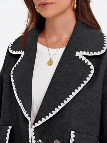 Cicy Bell Womens Cropped Wool Jacket Embroidered Contrast Trims Blazer Fall Short Pea Coat with Pockets3