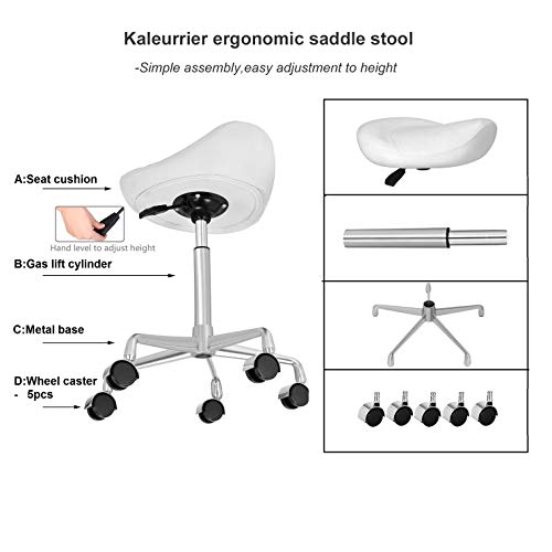 Kaleurrier Ergonomic Rolling Swivel Saddle Stool With Wheels,Hydraulic Pneumatic Lifting Height Adjustable Lightweight Chair For Clinic Hair Salon Massage Lab Kitchen Home Office (White, Without Back) #TOP7