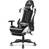 GXTRACE ゲーミングチェア ゲームチェア オットマン付き オフィスチェア 人間工学 165度 リクライニング ハイバック テレワーク 椅子 PCチェア (White)