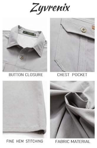 Zyvrenix Men's Short Sleeve Button Down Shirts with Pocket Light Gray M - image 6
