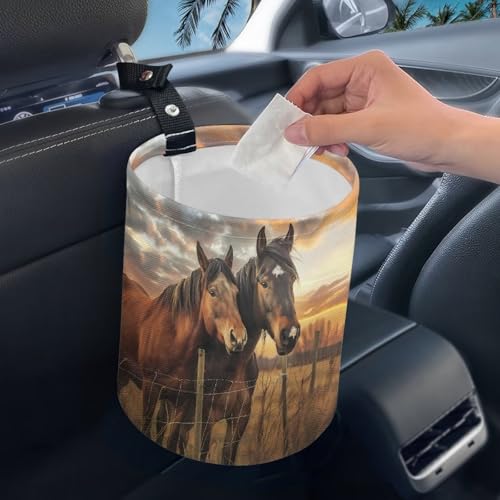 Image of Horse Car Garbage Can Mini Car Trash Bin Car Organizer Car Storage Bag Waterproof Portable Men Accessories Car Decor