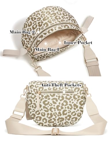 Image of Pure Colour Crossbody Bag Bum Bag for Women,Spacious Purse Fanny Packs Belt Bag,Oversized Bum Bag (Khaki Beige Leopard Print Bum Bag)