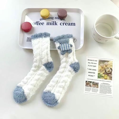 3 Pairs - Cartoon Bear Coral Velvet Postpartum Socks, Autumn and Winter Thick slee Floor Socks - White2