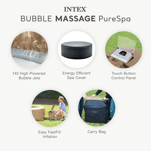Image of Intex PureSpa 6 Person Bubble Massage Inflatable Hot Tub Spa Set, Sahara Tan