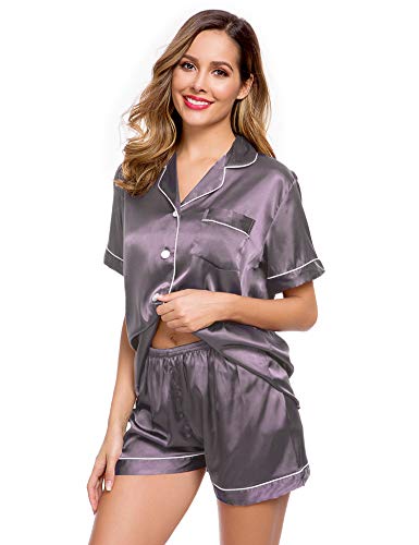 Image of LecGee Womens Silk Satin Pajamas Set Button Down Sleepwear Loungewear