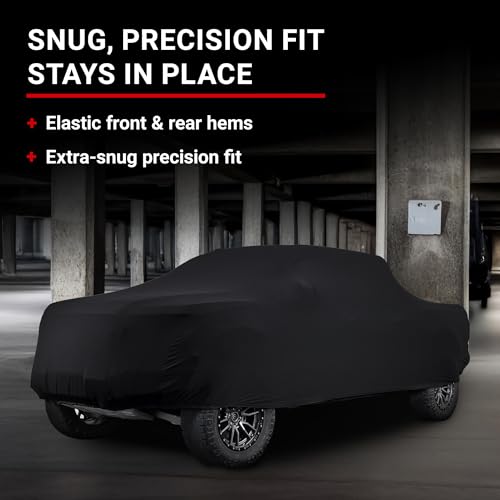 Image of Black Satin Indoor Truck Cover - Size TS04 Cover for Full-Size, Heavy-Duty Pickups Trucks - Soft, Scratch Resistant, Full Exterior Covers Extra Snug Precision Fit for Dirt & Dust Protection