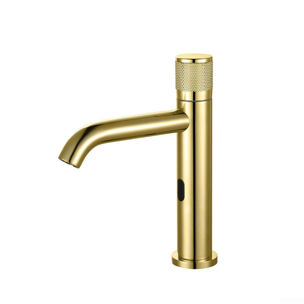 Grifo de baño con sensor infrarrojo inteligente de acero inoxidable de grado 304 con apagado automático de 3 segundos, diseño de ahorro de agua, color dorado