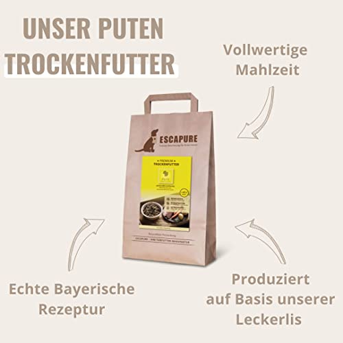Escapure Adult Trockenfutter Hund 1,5 kg Beutel PUTE - Hundefutter trocken mit Rapsöl & Amarant - Alleinfuttermittel für ausgewachsene Hunde getreidefrei - Hundenahrung mit hohem Fleischanteil