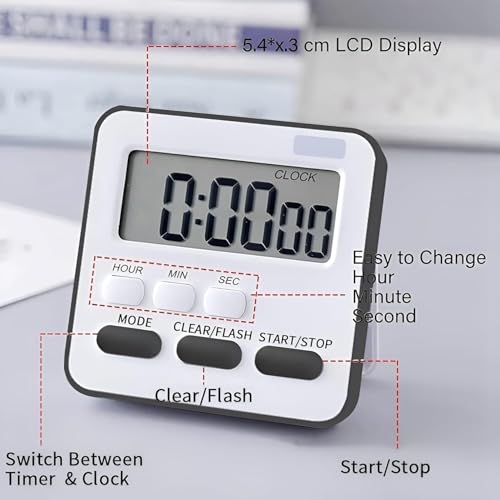 Image of Digital Kitchen Timer & Stopwatch with Large Display, Loud Alarm, Magnetic Back, Foldable Stand, Countdown /Count Up Timer for Cooking, Baking, Study, Exercise (Pink)