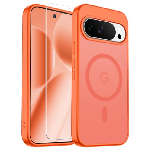 Image of SUPFINE Magnetic for Google Pixel 10 Pro XL Case with Screen Protector, (Built-in Magnets) ((Military Grade Drop Protection) Slim Translucent Shockproof Phone Case,Orange