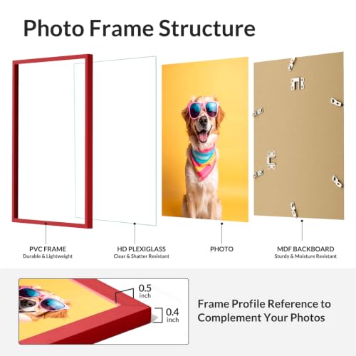 Image of LaVie Home 8x10 Picture Frame for Wall Display, 8x10 Red Picture Frame with HD Plexiglas, 8 x 10 Poster Frame 1 Pack, Display Frame for Vertical or Horizontal, Classic Collection