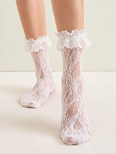 Image of SHENHE Women's 2 Pairs Lace Glitter See Through Mesh Cute Ankle Socks Multicolour Lace Trim one-size