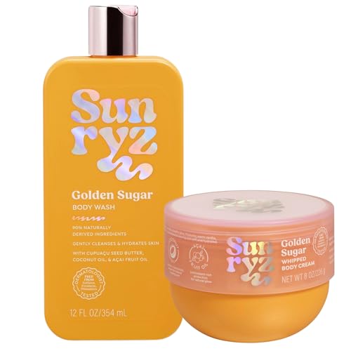 PDC Brands Sunryz Limited Edition Summer Scented Body Wash and Whipped Body Cream Duo, Golden Sugar, 12 FL OZ Body Wash, 8 OZ Body Cream, 2 Piece Set