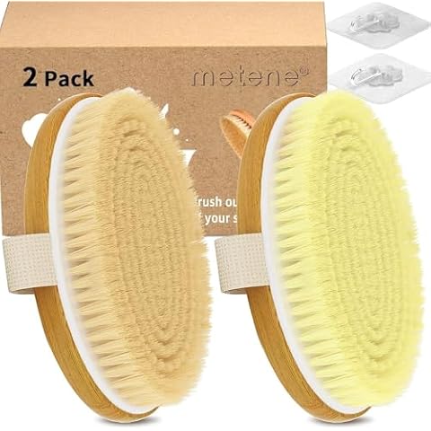 Metene 2 Pack Dry Body Brushes, Exfoliating Body Scrubbers, Natural Bristles for Dry Skin, Improve Circulation, Stop Ingrown Hairs, Reduce Acne and Cellulite (G7130) Cover