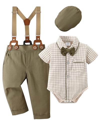 Image of CARETOO Baby Boy Clothes Suit Infant Gentleman Boy Outfits Dress Shirt/Bowtie/Suspender Pants Set 0-18 Months