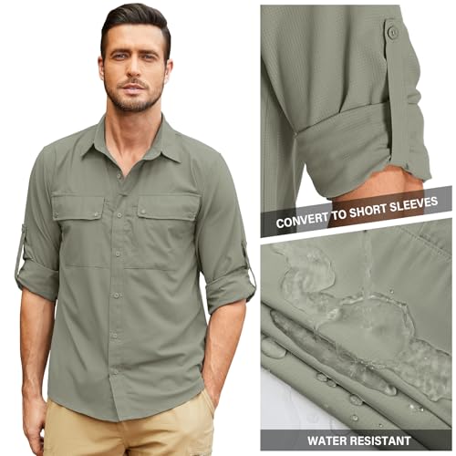 Men's Safari Shirt Long Sleeve UPF 50+ Sun Protection Quick Dry Fishing Hiking Shirt Lightweight Outdoor Travel4