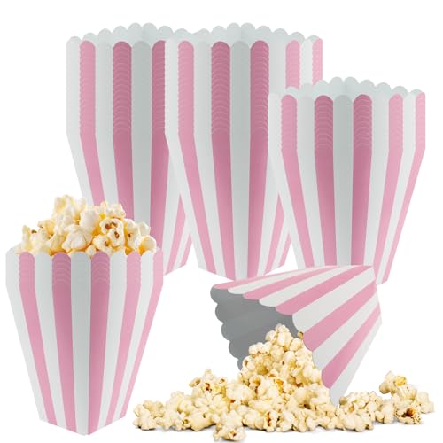 Image of 50 Pcs Pink Popcorn Boxes Mini Paper Popcorn Box Cardboard Container for Party Disposable Snack Candy for Movie Nights Birthday Wedding (Pink,White)