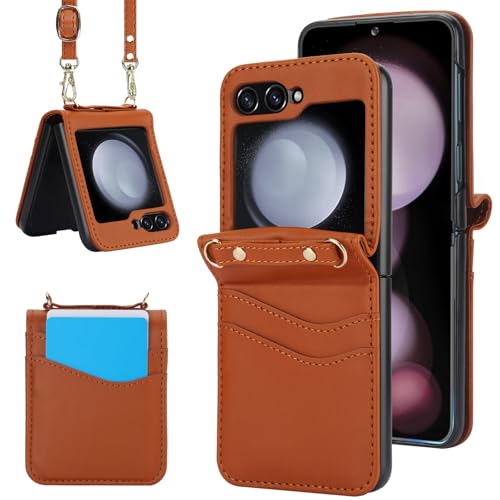 Étui pour Z Flip 5 Asuwish marron en simili cuir élégant avec protection charnière