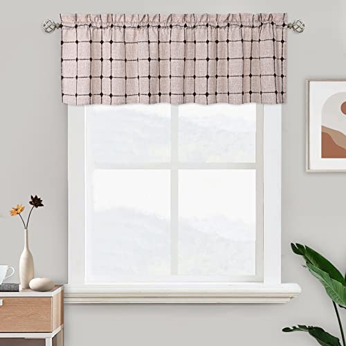 Caromio Farmhouse Valances For Windows Kitchen Bedroom Boho Gingham Linen Window Valance Curtains (Brown, 52X15 Inches) #TOP6
