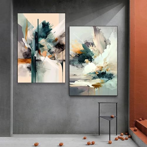 Pintura estética de alta fidelidad cromática, lienzos geométricos gran formato 70x100cmx2