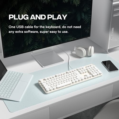 Image of Dilter USB Wired Computer Keyboard - Full Size Office Keyboard with Number Pad, Caps Indicators, Foldable Stands, for PC Laptop Desktop Windows 7 8 10 (Creamy White)