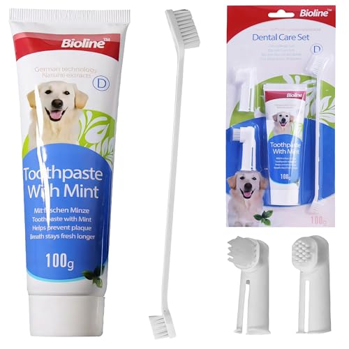 Retoo Juego de 4 piezas de cuidado dental para perros, pasta de dientes para perros contra sarro y mal aliento, pasta de dientes para perros, cepillo de dientes para dedos, reduce la placa, cuidado